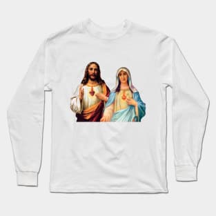 Sacred and Immaculate Heart Jesus and Mary together Long Sleeve T-Shirt